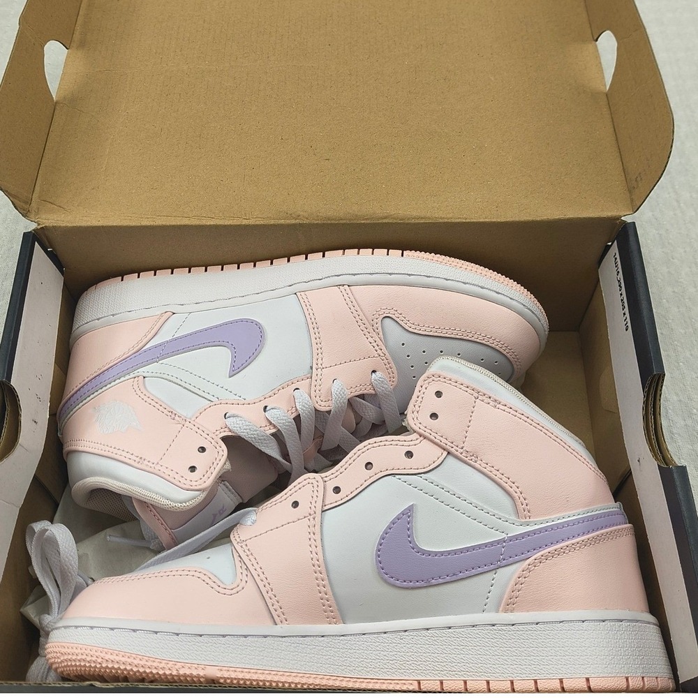 Nike‎ Air Jordan 1 Mid GS Pink Wash Violet Frost White FD8780-601 Size 5.5Y